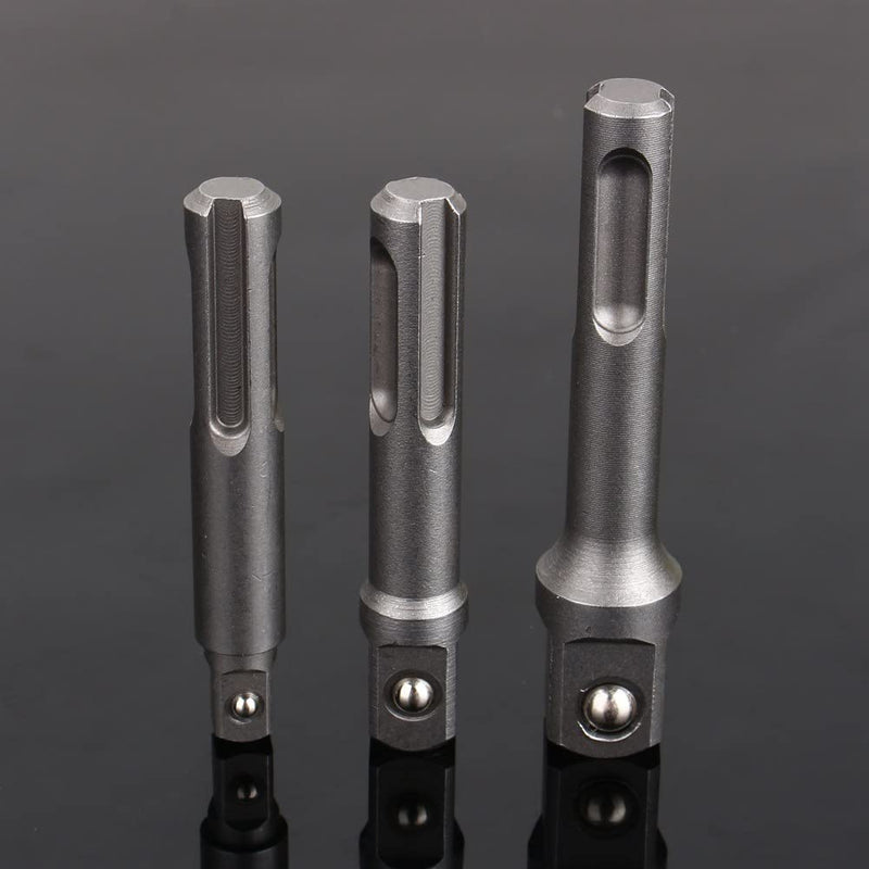 3 Pcs Drill Bit Adapter, 1/4 3/8 1/2 Air Hammer Socket Adapter, SDS Plus Socket Adapter Set for SDS Plus Hammer Drill