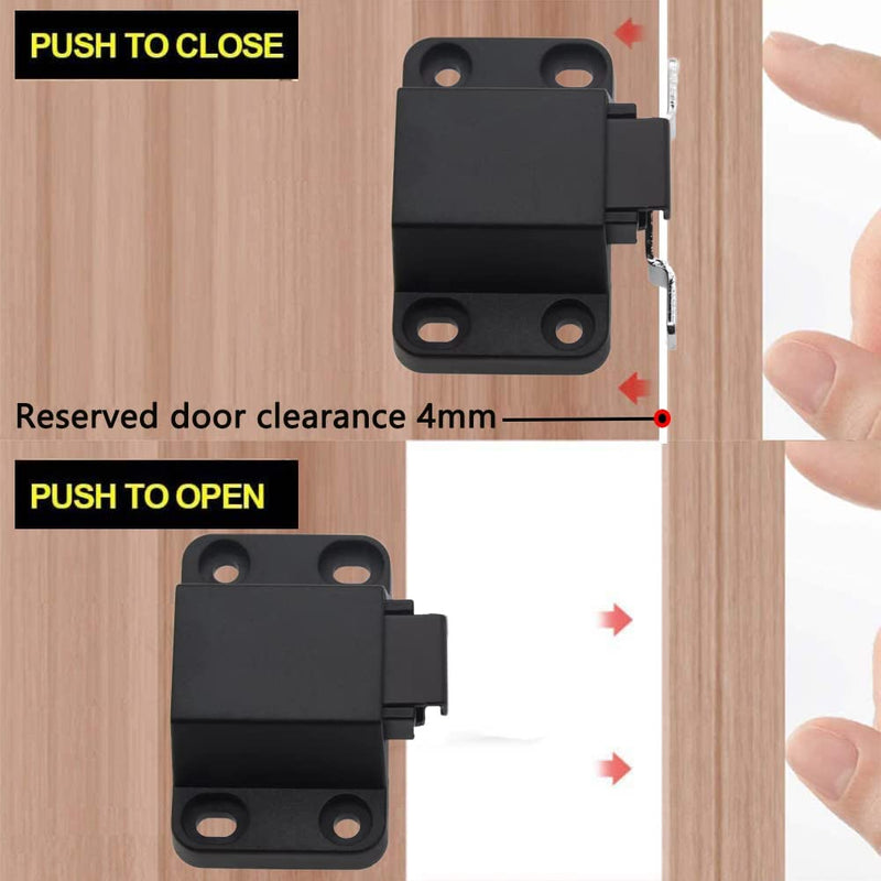Self-Closing Push to Open Door Latches Hardware CBRIVE 4Pack Kitchen Cabinets Push Latch & Lock Heavy Duty Touch Latch and Catch for Drawers Push Pull Tip On RV Closet Press to Release Strong Pop Out 4 Pack Black-Non Magnetic