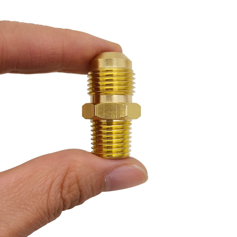 Hooshing 3/8" Flare to 1/4" NPT Male Brass Flare Tube Pipe Fitting Coupler Union Propane Gas Fitting Connector, 2 Pack 1/4" Male NPT x 3/8" Male Flare