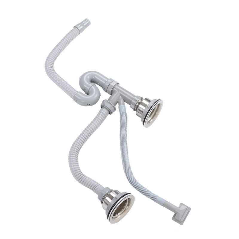 BORDSTRACT Kitchen Sink Drainer Pipe, Stainless Steel Sink Drain Kit, Flexible Drain Assembly With Double Drains Sewer Universal Pipe for Restaurant Home