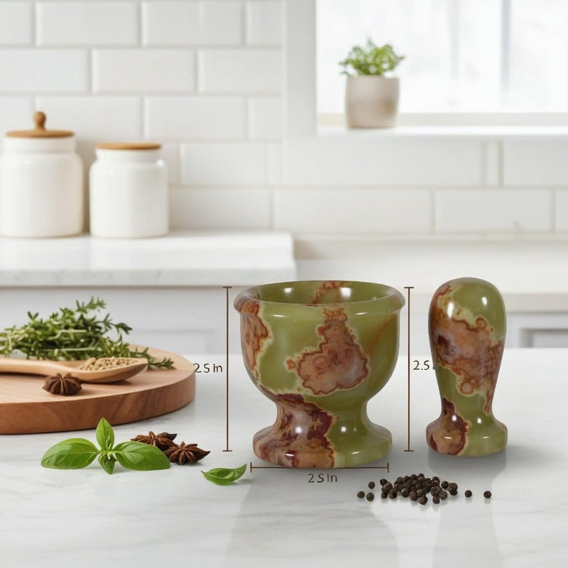 Mini Mortar and Pestle Set – 2.5″ Marble Stone Grinder with Polished Bowl & Non-Slip Base | Small Spice Crusher, Herb Grinder & Pill Crusher Multi Green 2.5x2.5