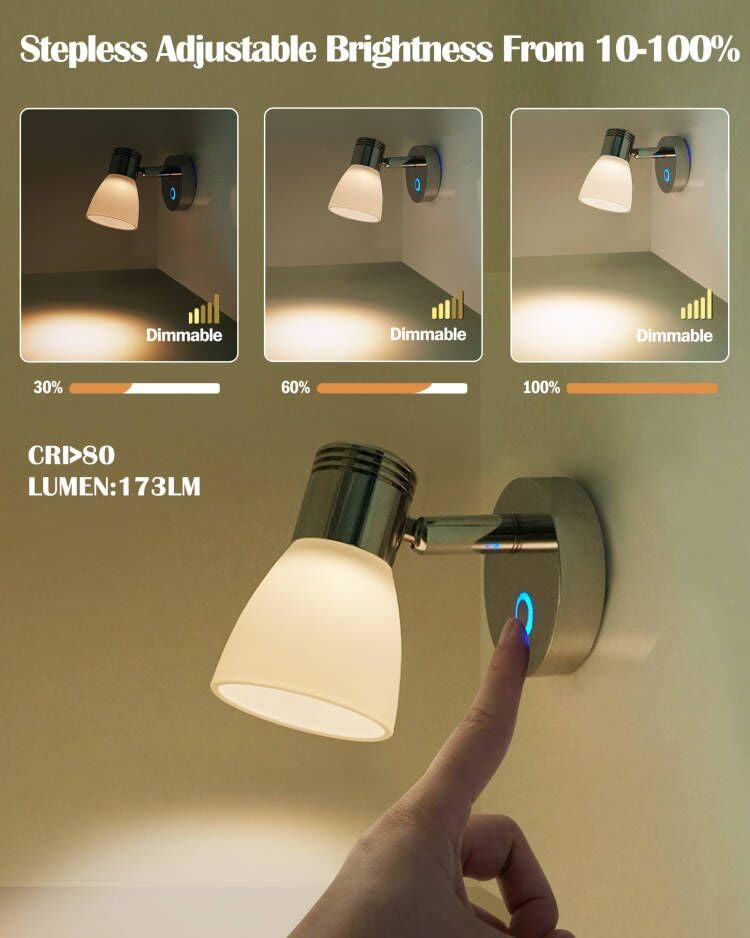 THALASSA Boat Reading Light 12V Interior LED Fixtures RV Reading Lamp Wall Sconce for Marine Caravan Camper Van Motorhome Indoor Lighting with Built-in Touch Dimmer Switch Polished Finish