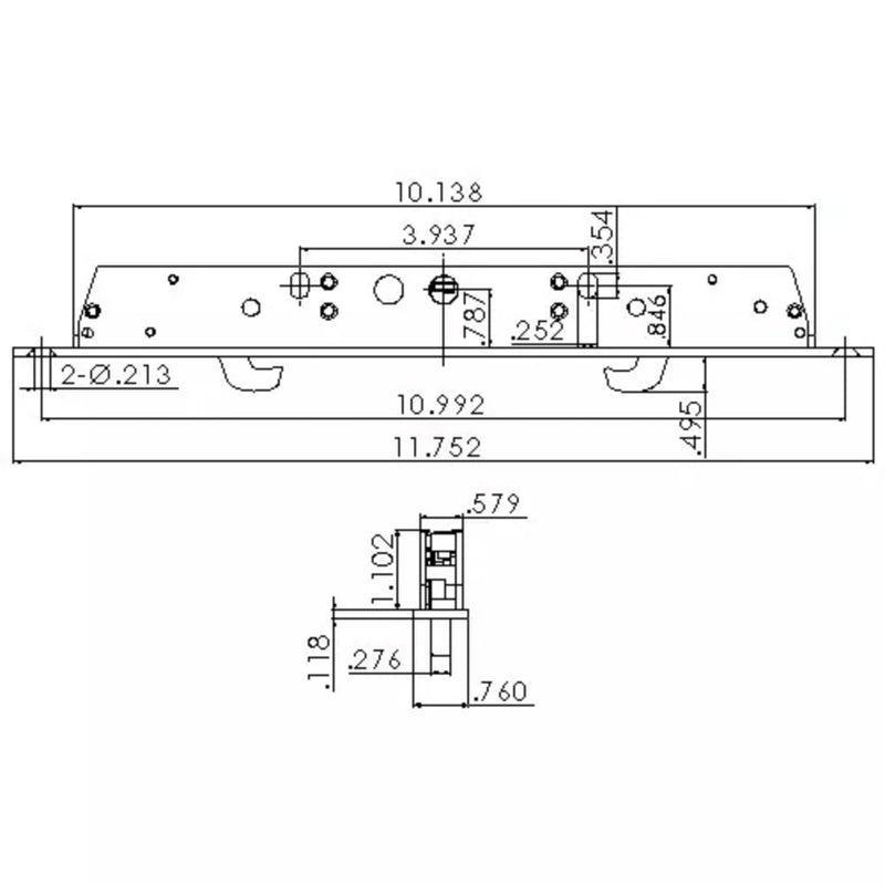 11-3/4" Multi-Point Mortise Lock with Face Plate (with NO Anti-Slam Pin) for Sliding Glass Doors | Two Point Replacement Locking Mechanism to Fix and Repair Sliding Patio Door Hardware - Alloy Steel