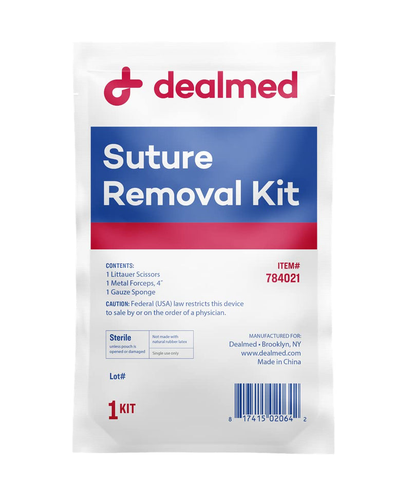 Dealmed Sterile Suture Removal Kit, Includes Suture Removal Scissors, Forceps, and Gauze Sponge, Suture Removal Tool Single-Use Kit, Ideal for Hospitals and Clinics 1