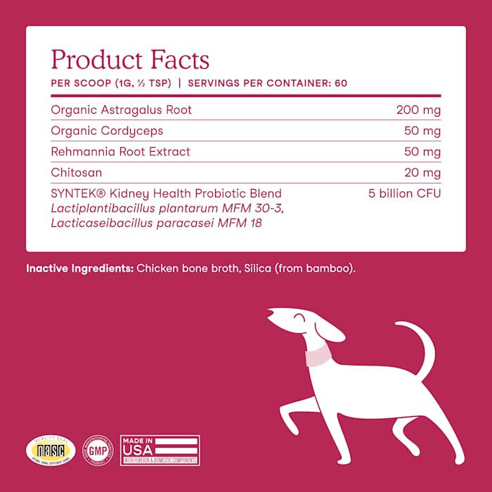 Fera Pets Dog Kidney Support Supplement with Antioxidants & Probiotics - Enhances Renal Health & Function - Promotes Regular Detoxification - Powder - 60 Scoops