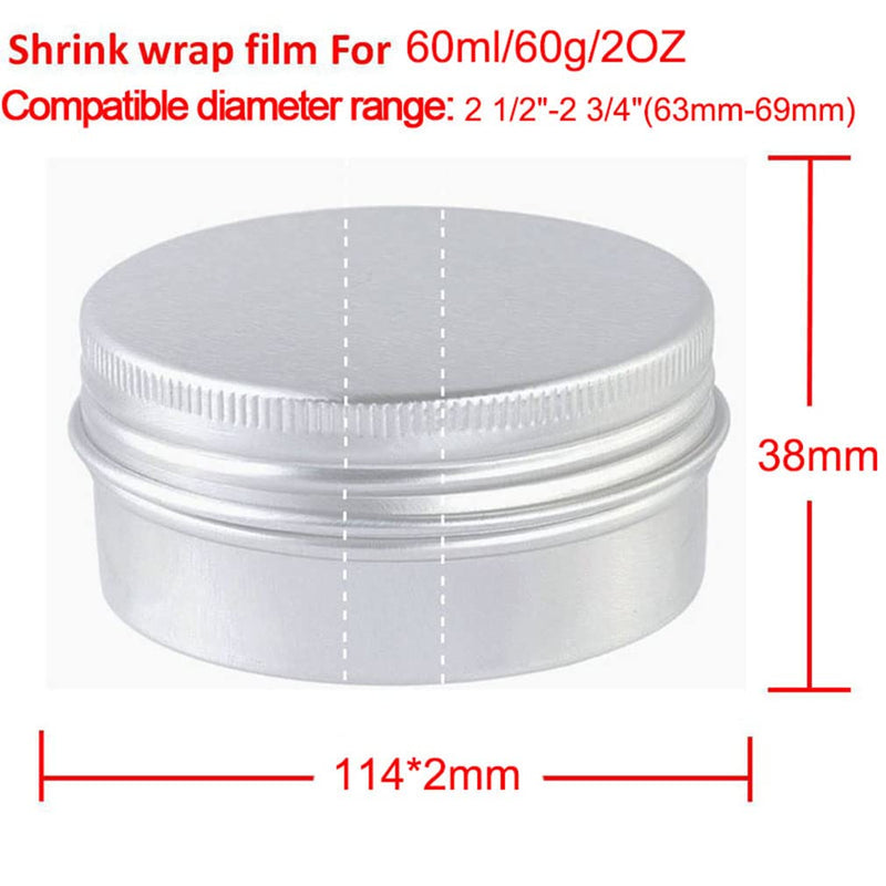 200Pcs Heat Shrink Wrap Film Shrink Seal Bands for 2oz/60ml Aluminum Tin Jar, Easy to Use, Make Products More Professional (For 60g Aluminum Jar) For 60g Aluminum Jar