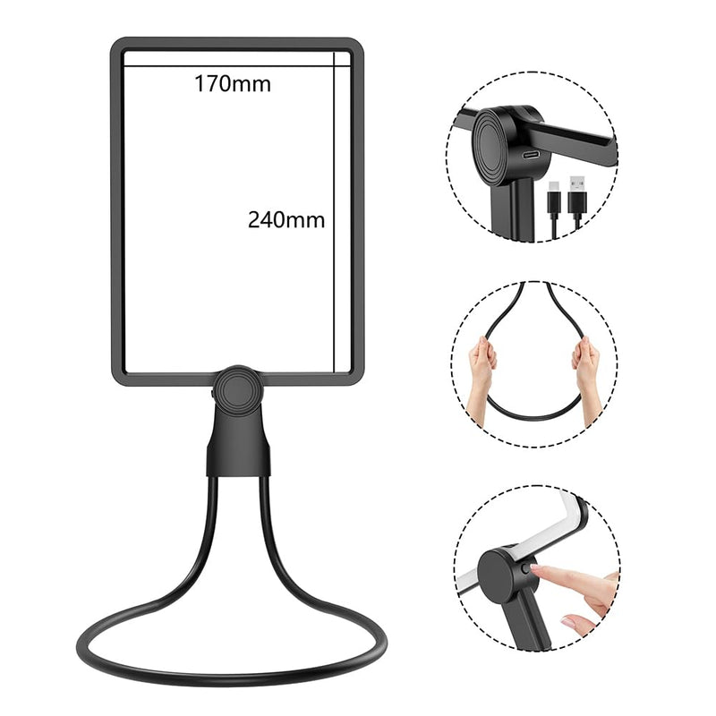 10X Large Rechargeable Magnifying Glass with Light, Hands-Free Neck Wear Full Page Magnifier with 50 LED Lights & Adjustable Brightness for Seniors Reading, Crafts, and Low Vision Tasks