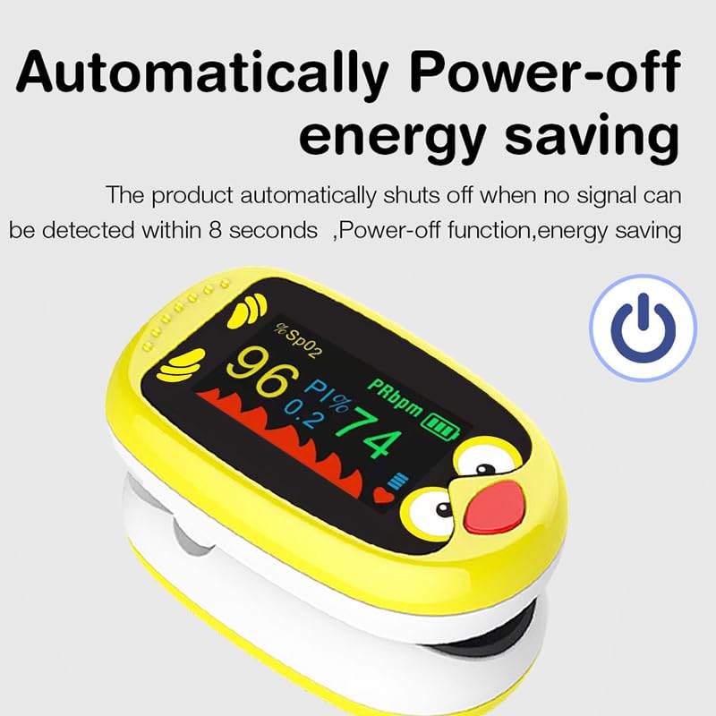 Pulse Oximeter for Kids – Rechargeable Pediatric Pulse Oximeter with TFT Screen, Baby Oxygen Monitor Fingertip for Children & Infants, SpO2 and Heart Rate Tracker, Auto Power-Off, Portable Design-yellow