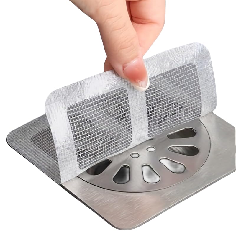 20PCS Pack,4"" X 4"" Disposable Shower Drain Cover Hair Catcher Shower Drain Mesh Stickers, Bathroom, Laundry, Bathtub, Kitchen, Sink, for Human and pet Hair (20 PCS), White