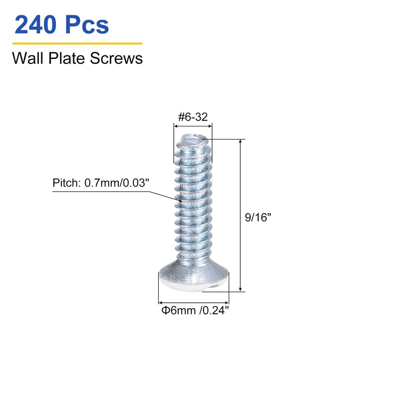 uxcell 240Pcs Wall Plate Screws, 9/16" Long 6-32 Thread Outlet Screws White Oval Head Milled Slot Panel Switch Plate Screws for Wall Light Electrical Cover Panel Replacement