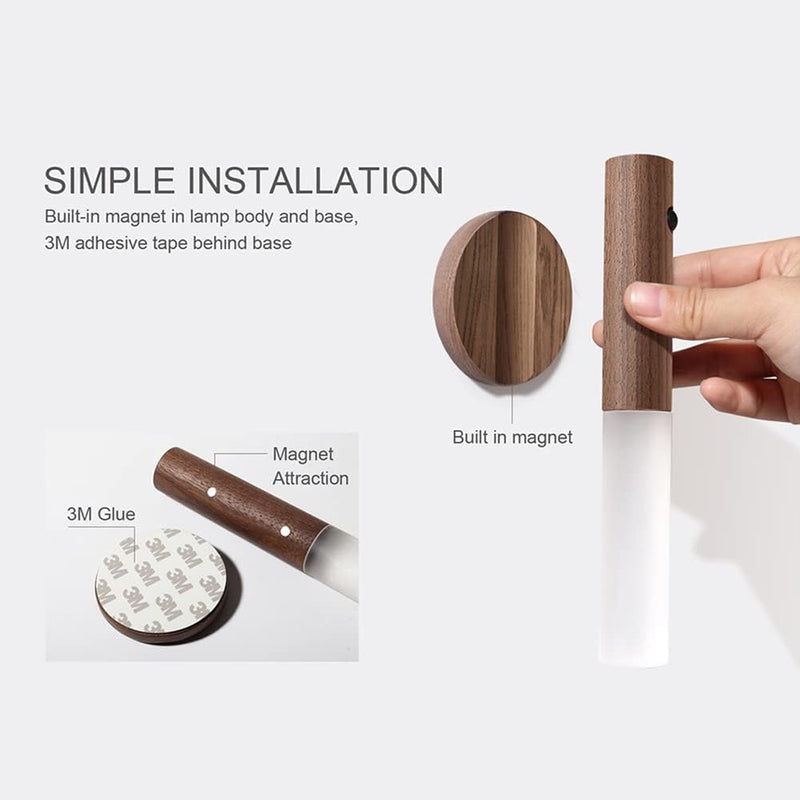 LANDGOO Wooden Motion Sensor Night Lights, Magnet Body Hallway Rechargeable LED Wireless Wall Sconces, Portable Decor Battery Powered Indoor Torch Lighting for Bedroom (Walnut Wood 2PCS) Walnut Wood 2ps