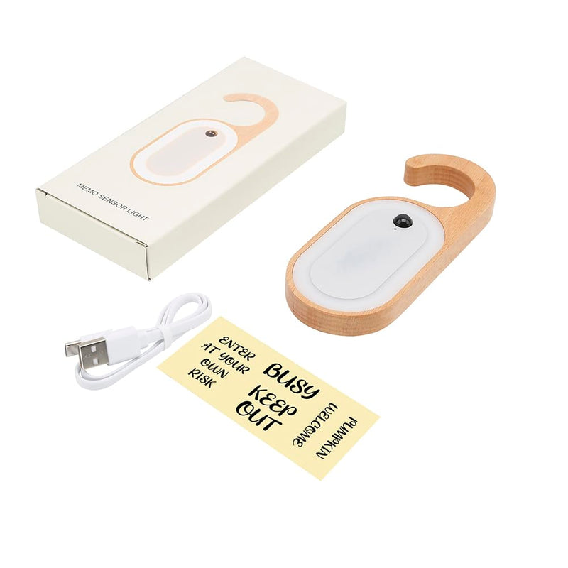 LANDGOO Message Motion Sensor Light, Portable Doorknob Memo Board Night Light with Stickers, Wooden Battery Rechargeable Warm LED Lamp for Bedroom Bathroom, Hanging Doorhandle Lighting (Beech 2Pack) Beech 2Pack