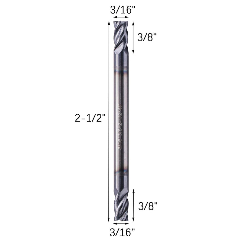 5Pcs 3/16" 4 Flute Solid Carbide Square End Mill, Double End, AlTiN Coated | 35 Degree Helix, 3/16" Cutting Diameter, 3/16" Shank Diameter, 3/8" Length of Cut, 2-1/2" Overall Length 3/16 in 5