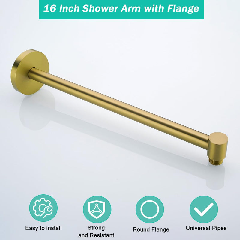 Shower Arm,16 Inch Rain Shower Head Extension Extender,With Flange and Teflon Tape,Made of Thicken Stainless Steel for Bathroom Rainfall Shower,Champagne Bronze,SE-91088-16CB Champagne Bronze(91088)