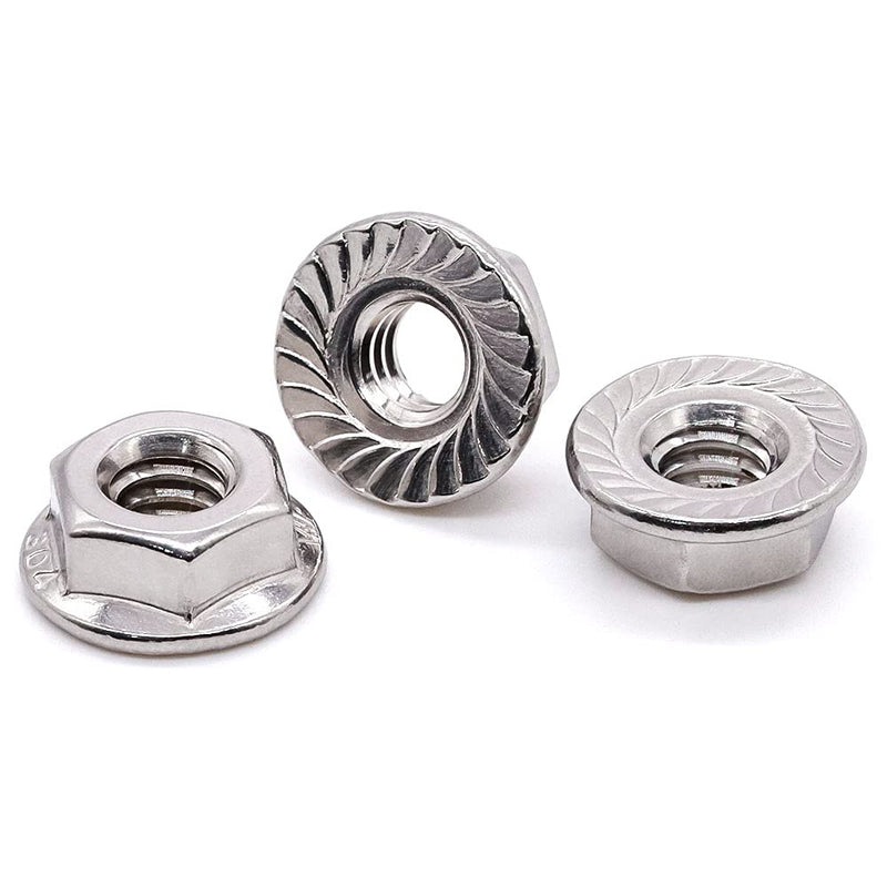 Glvaner 1/4"-20 Thread Size Stainless Steel Serrated Flange Hex Nuts Locknuts 304 Stainless Steel 18-8 50 Pack