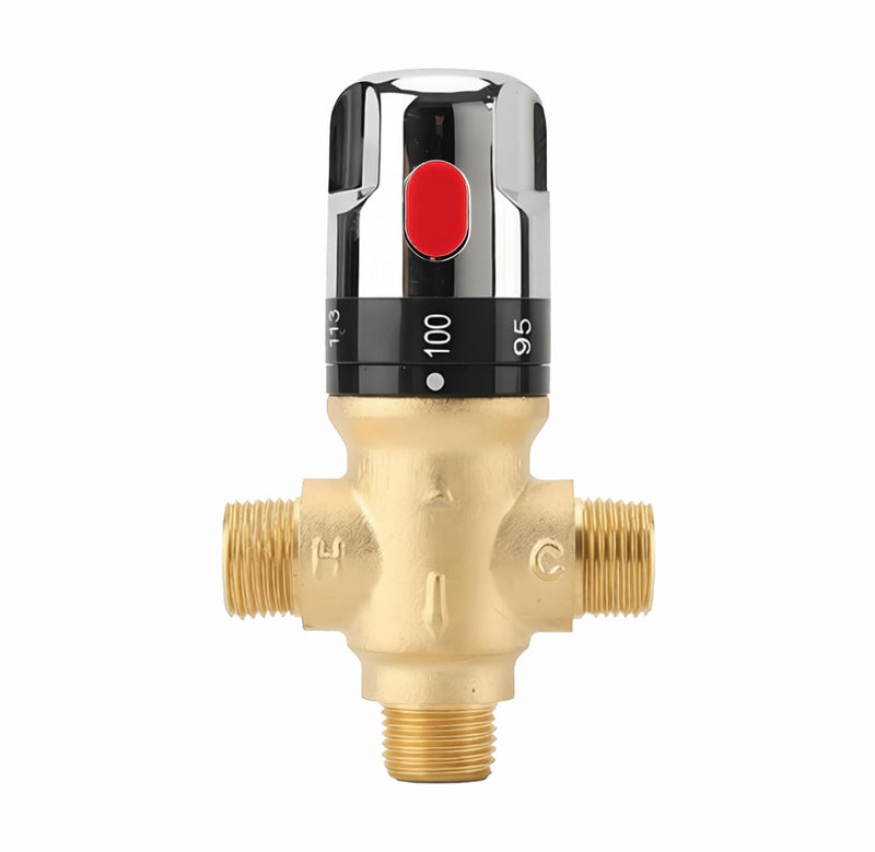 TreMax Thermostatic Mixing Valve, Shower Water Mixing Valve, With 1/2“G to 1/2‘’ NPT Connection Adaptors, Water Temperature Control Valve,Fahrenheit Scale Mark, Solid Brass (Golden) Golden