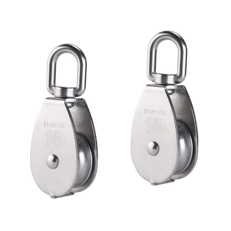 12Pcs Single Pulley Block (M15), AUHOKY 304 Stainless Steel Hanging Wire Towing Wheel, Swivel Lifting Wire Rope Cable Pulley Roller, Max-Load 35kg/77lbs 12 Pcs