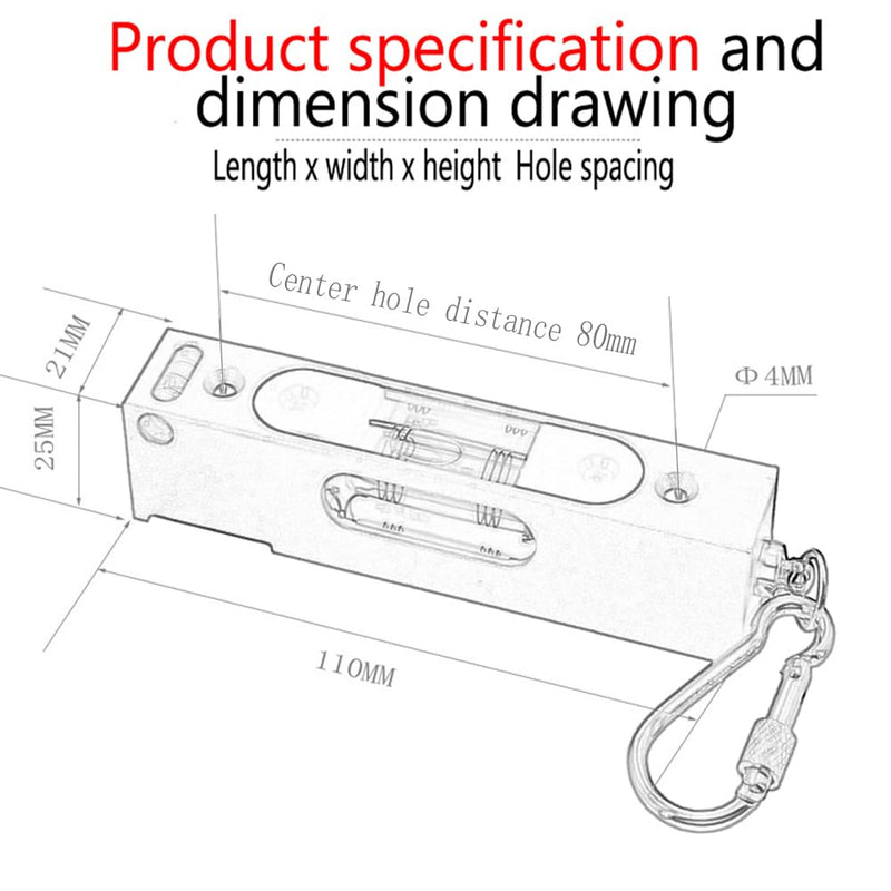 UMEI Equipped with Double-Sided Calipers, Chain Buckle for Easy Portability, Adjustable Liquid Level Gauge with Rectangular Holes, Luminescent Band Magnet Level (red) red