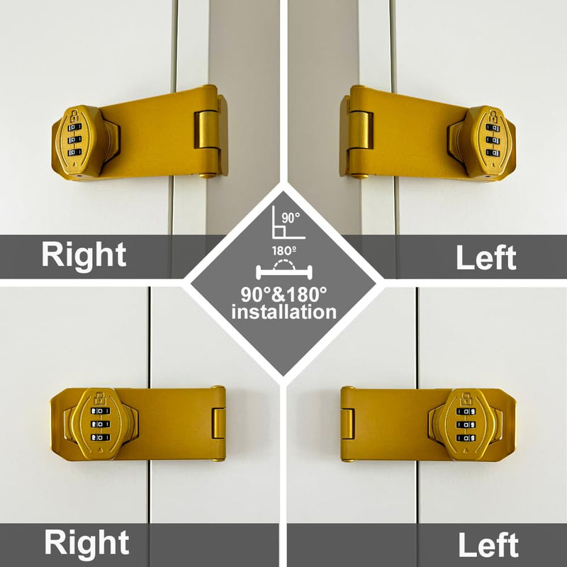 2Pcs Cabinet Password Rotary Hasp Locks,4 Inch Keyless Combination Lock for Cabinets,Gates,Doors,Closets and More (Gold) Gold