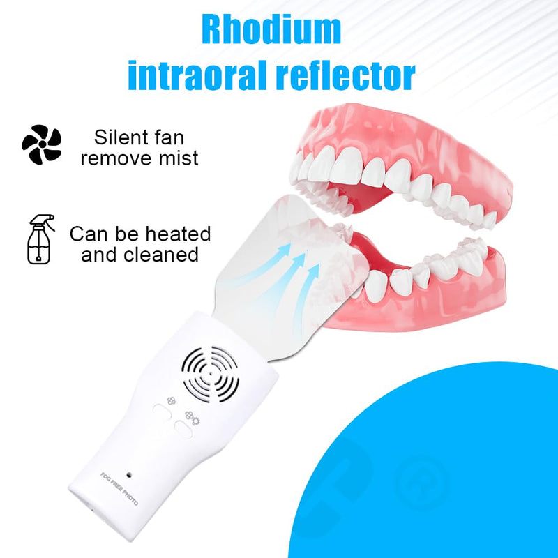 Fog-Free Dental Occlusal Photographic Mirror Device LED Light Fan | 4 Rhodium Intraoral Mirrors with Anti-Fog Fan, High-Precision Oral Inspection Device for Dentists and Hygienists