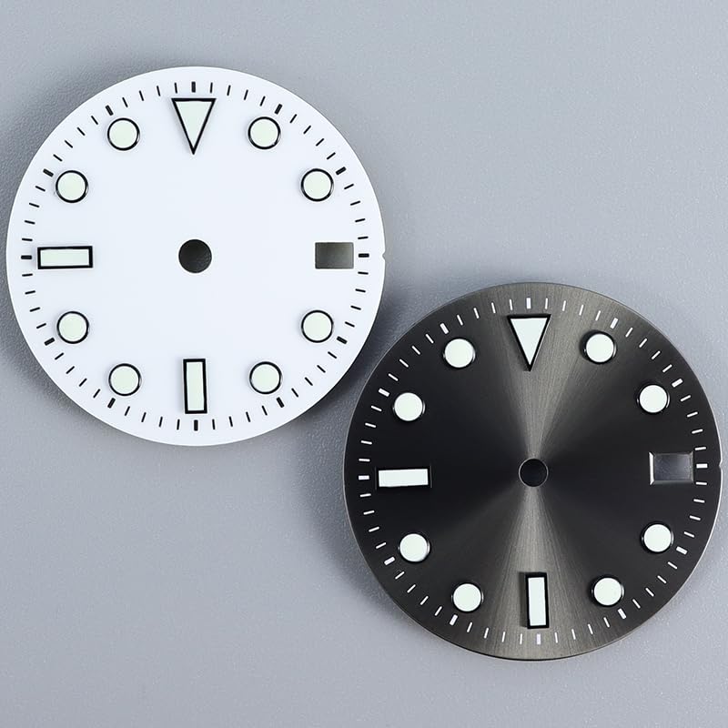 28.5mm Black Sunburst Brushed Dive Watch Dial Luminous Markers for NH35/NH36 Movement Watch Mod Replacement Component White 1