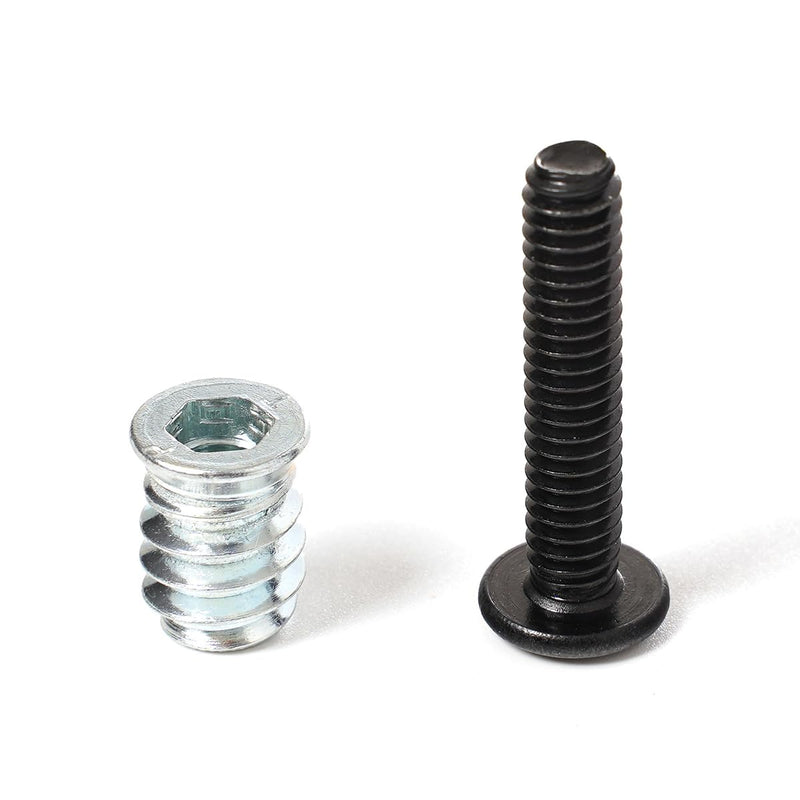 30 Sets 1/4-20 Furniture Threaded Insert and Bolt for Wood, 1/4 Screw Nut 15mm, Stainless Steel Black Oxide Flat Head Hex Bolts 1/4-20 x 3/4" Screws, 1/4-20 Black Washers 3/4" Bolts 15mm Threaded Insert