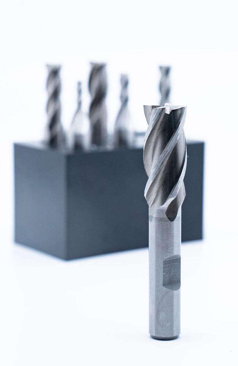 Single End 4 Flute Center Cutting End Mill 6PCS Set 1/8",3/16",1/4",5/16",3/8",1/2" with 3/8" Shank with Plastic Stand