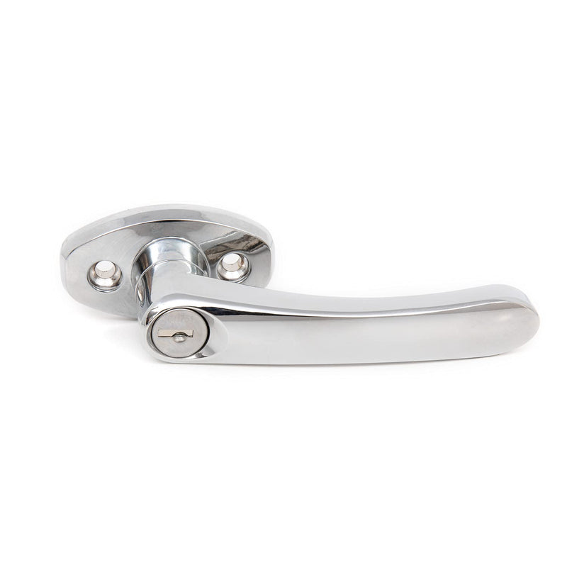 Oswald Supply L Handle and Latch Set, Chrome Locking ADA Approved with V- Spindle, Round Bolt/Plunger Latch, Midland Style with Keys and Hardware for Trash Chute and Linen Chute Doors ADA Compliant L-Handle