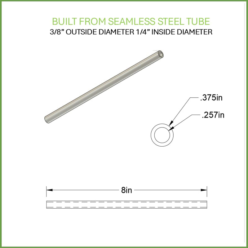 3/8" OD x 1/4" ID x 8" Long Steel Tube/Spacer (4 Pack) Metal Spacers Online Seamless Round Tubes/Spacers – Industrial Metal Tubing for DIY, Cutting, Welding & Repairs Fits Screws and Bolts 1/4” or M6 4