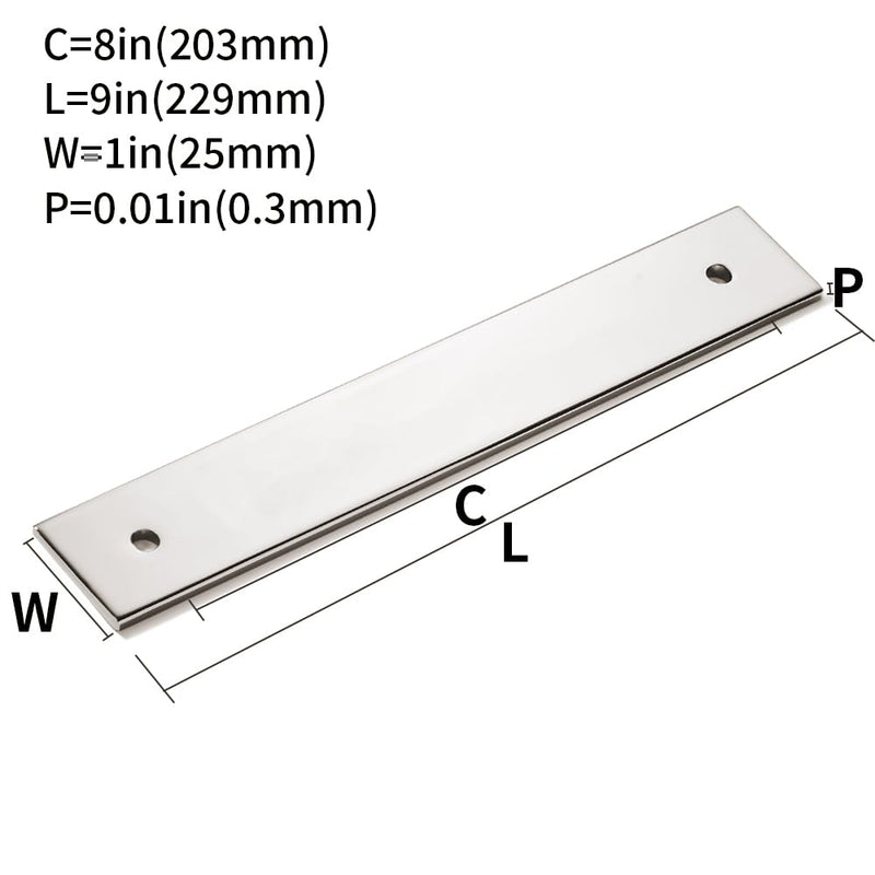 khtumeware 5 Pack 9" Square Backplate 8" 203mm Center-Center, Polished Nickel Backplate for Pulls 8"Hole Center