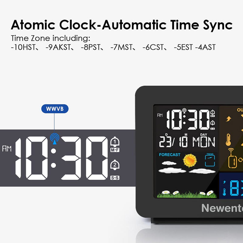 Newentor Atomic Projection Alarm Clock with Weather Station for Bedrooms, Projector Clocks with WWVB Function, Indoor Outdoor Thermometer Wireless, Temperature Humidity Monitor and Weather Forecast Red Projection