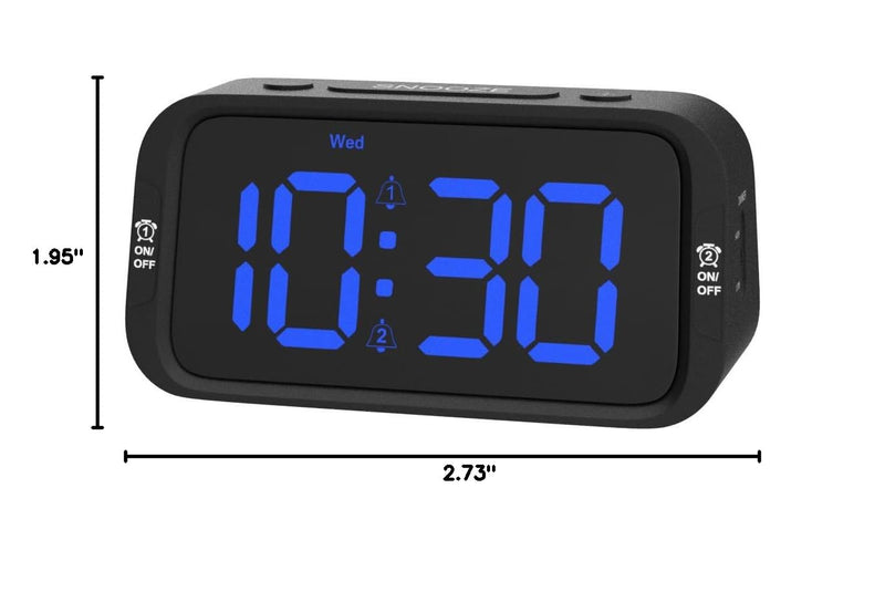 Digital Dual Alarm Clock for Bedroom, Easy to Set, 0-100% Dimmer, USB Charger, 5 Sounds Adjustable Volume, Weekday/Weekend Mode, Snooze, 12/24Hr, Battery Backup, Compact for Bedside(Blue) Black - Blue Led