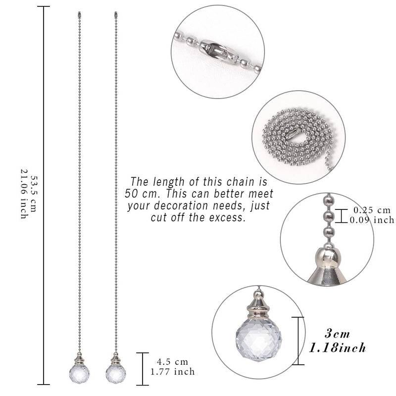 LONGSHENG - SINCE 2001 - Clear Crystal Prism Ball 30mm 2 Pieces Dazzling Crystal Ceiling Fan Pull Chain Pull Chain Extension with Connector for Ceiling Light Fan