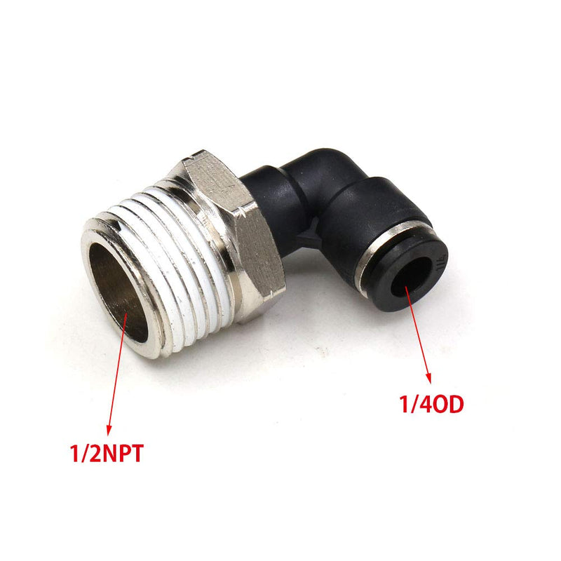 1/2 Npt Push to Connect Air Fitting CEKER 1/4 inch OD Tubing Elbow Air Line Quick Connect Fittings Male Threaded 90 Degree Push in Lock Fit Pneumatic Fittings Tube Connector 2Pack 1/4" OD X 1/2" MNPT 2