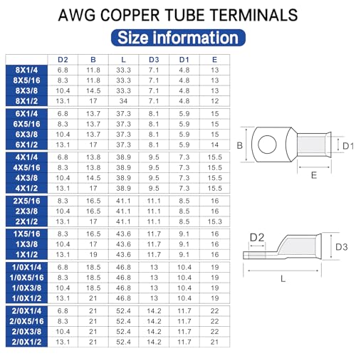 XHF 10PCS 1/0 AWG-3/8" Heavy Duty Battery Lugs with 3:1 Heat Shrink Tubing, Ring Terminals Battery Cable Ends Copper Eyelets Electrical Battery Connectors 1/0AWG-3/8"(M10)Ring 10
