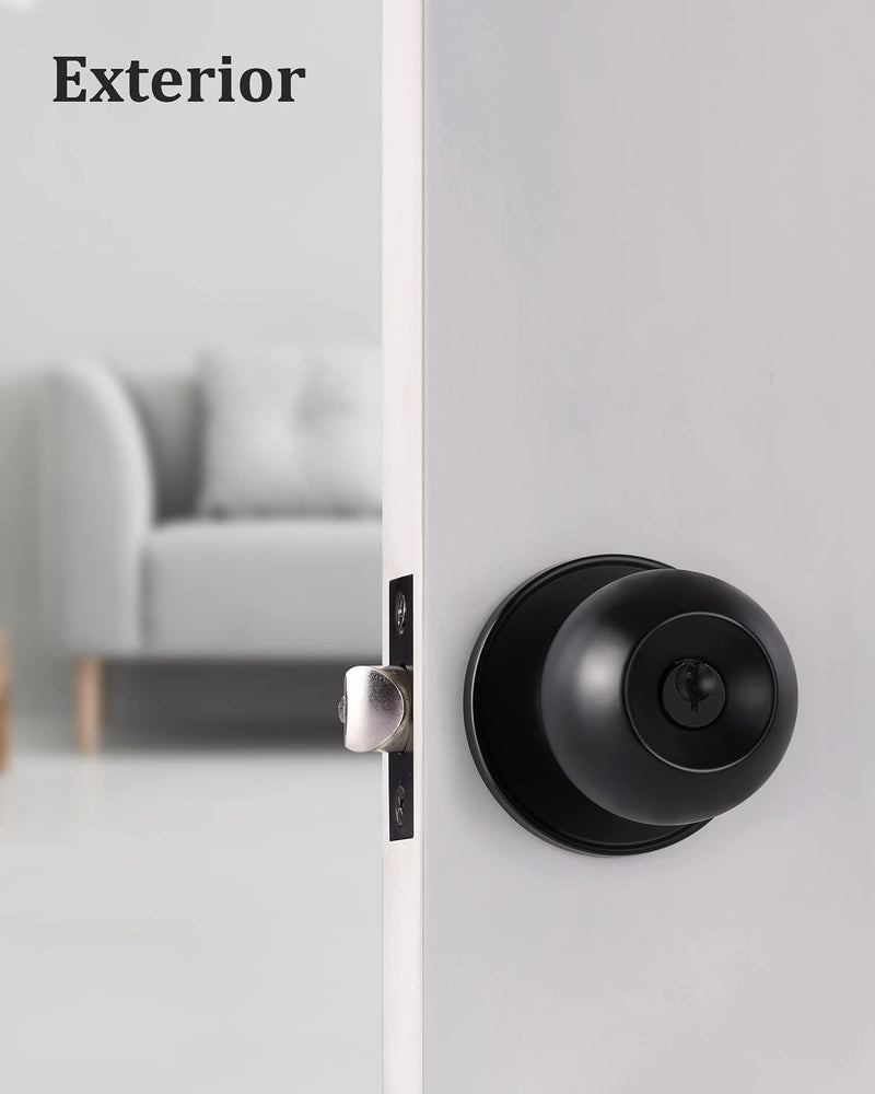 Lanwandeng Matte Black Door Knobs with Lock and Keys, Interior/Exterior Door Knob for Bedroom or Bathroom, Entry Door Lock 1 Pack Entry with Keys