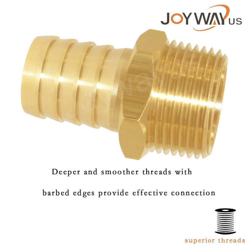 Joywayus Brass Barb Fitting 5/8" Hose Barb x 3/4" Male NPT Water/Fuel/Air(Pack of 2) 5/8"Barb x 3/4"NPT Male 2PCS