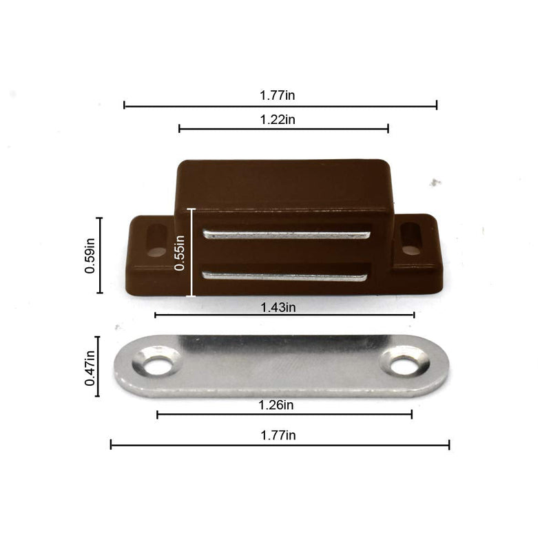 Cabinet Magnet Latch - Best for Cabinet Doors, Cupboards, Drawers and Shutters - Cabinet Magnetic Latch Easy Install - Magnetic Cabinet Catch Screws Included - Set of 12（Brown） Brown