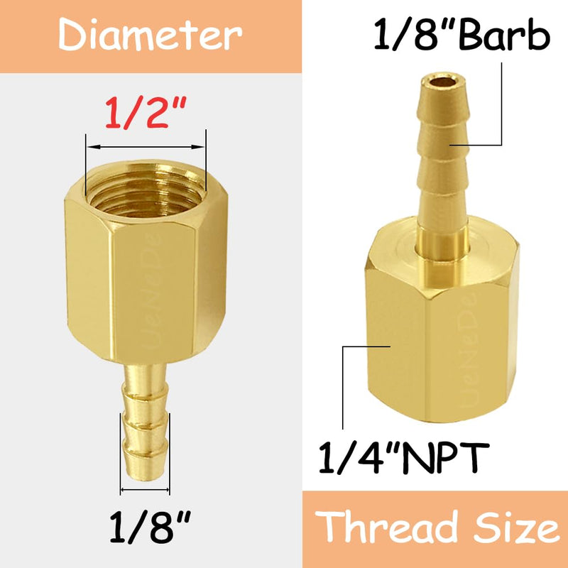 6PCS Brass Hose Barb Fittings 1/4" NPT Female to 1/8" Barb Adapter Connector for Water/Oil/Gas 1/8"Barb 1/4"NPT Female
