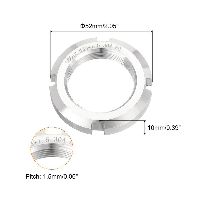 uxcell M35 x 1.5mm - 1Pcs Retaining Four-Slot Slotted Round Nuts - 304 Stainless Steel Round Lock Nut for Various Rolling Bearings, Industrial Field, Silver M35x1.5