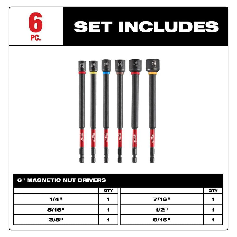 Milwaukee Electric - 6 PIECE Shockwave Impact Duty 6 INCH Magnetic NUT
