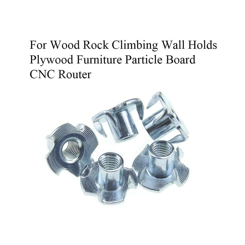 M5 X 8mm T Nut 4 Prong Tee Blind Nuts Threaded Insert Clean Threads No Rust Carbon Steel Zinc Plated for Wood Rock Climbing Wall Holds Plywood Furniture Particle Board CNC Router 60 Pack M5-8(60Pack)