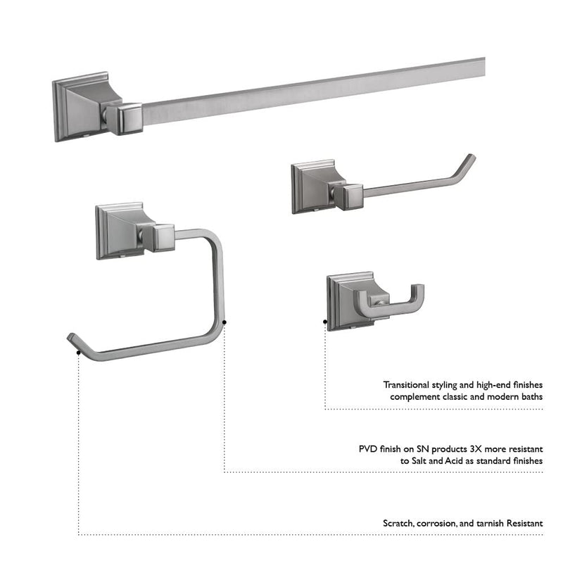 Design House 560409 Wall Mount Classic Torino 24" Towel Bar for Bathroom Walls, Satin Nickel 24 in. Wide Towel Bar