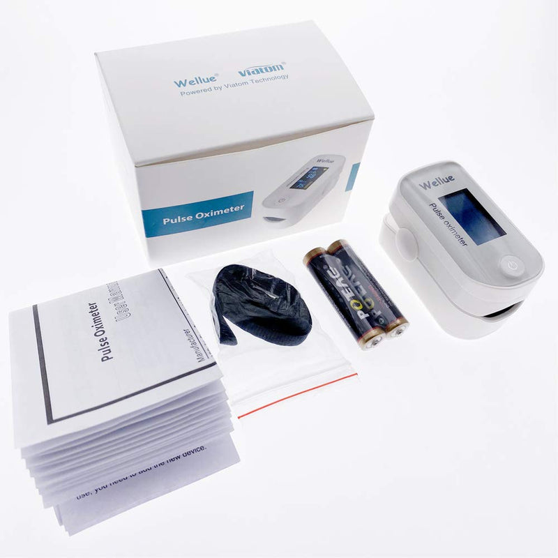 Wellue Pulse Oximeter Fingertip Blood Oxygen Saturation Heart Rate Monitor with Batteries and Lanyard Bluetooth FS20F White