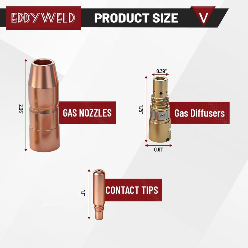 20PK T-M035 contact tip .035" + 2PK NS-M1200C Nozzle + 2PK D-M100 Diffuser for Miller Millermatic & Multimatic Mig Welder Acculock MDX-100 MIG Gun (24PK .035 tips kit) 24PK .035 tips kit