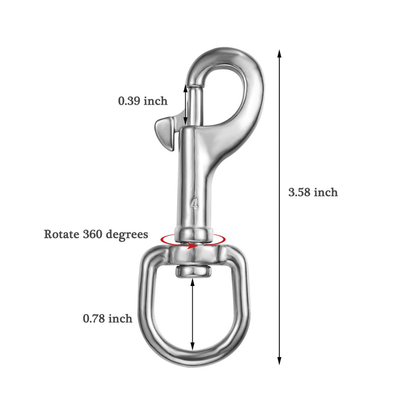 Heavy-Duty Swivel Eye Bolt Snap Hooks 3.58 Inch, Bolt Snaps of Metal, 316 Stainless Steel Single Ended Clips(4 Pcs)