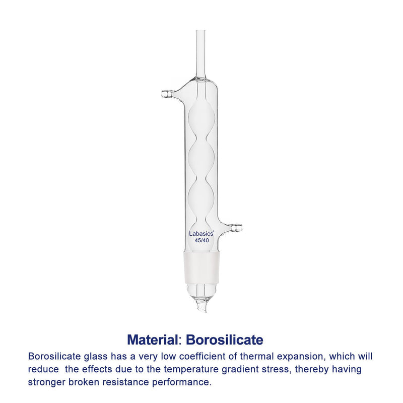 Labasics Allihn Condenser Reflux for Soxhlet Extractor, Borosilicate Glass Reflux Condenser for Soxhlet Extraction Allihn Condenser with 45/40 Lower Joint 9.8 inch Jacket Length Lab Condenser 45/40 Joint
