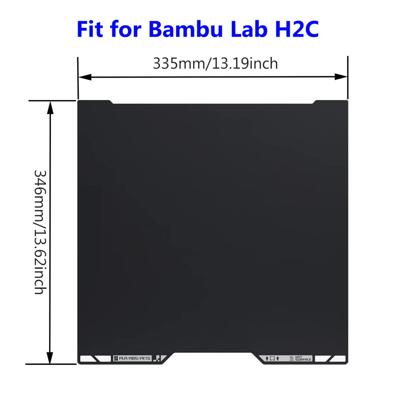 for H2C/A2L Cold Build Plate No Heating No Glue Double Sided PEI Textured Cool Printing Bed Sheet 335x346.5mm 3D Printer Flexible Removable Spring Steel Heated Platform Mat for Bambu Lab H2C For H2C