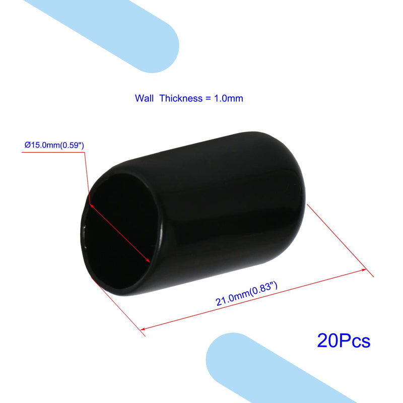 Aopin Rubber Round End Cap Cover 0.59 Inch (15mm) Screw Thread Protectors PVC Flexible Tubing Pipe Protective Bolt Screw Thread Protector Safety Cover | for Pipe Post Tubing Rod Cover 20 Pcs (Black) 15mm Black