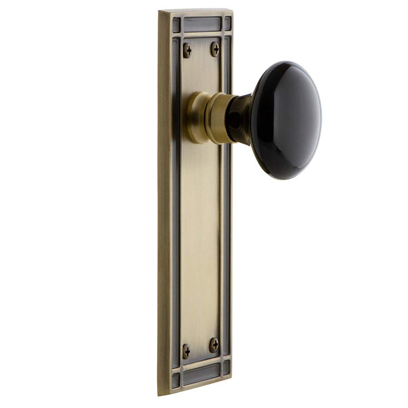 Nostalgic Warehouse Mission Plate with Black Porcelain Knob, Single Dummy, Antique Brass